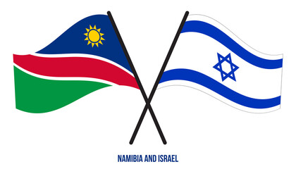 Namibia and Israel Flags Crossed And Waving Flat Style. Official Proportion. Correct Colors.