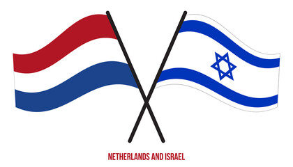 Netherlands and Israel Flags Crossed And Waving Flat Style. Official Proportion. Correct Colors.