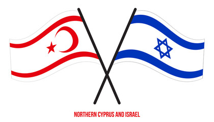 Northern Cyprus and Israel Flags Crossed And Waving Flat Style. Official Proportion. Correct Colors.