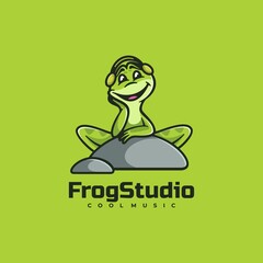 Vector Logo Illustration Frog Studio Simple Mascot Style.