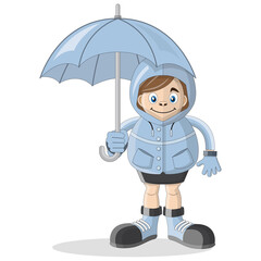 Girl with an umbrella. Isolated on white background. Vector illustration. 