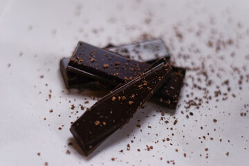 Dark chocolate on white background
