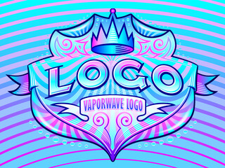 An ornate logo in the vaporwave graphic style.