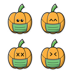 illustration of Halloween pumpkin using a face mask stickers collection