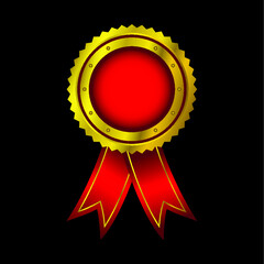 Award Ribbon vector, Award Medal illustration, Round Label With Red Ribbon. Winner Prize. Competition Game Golden,