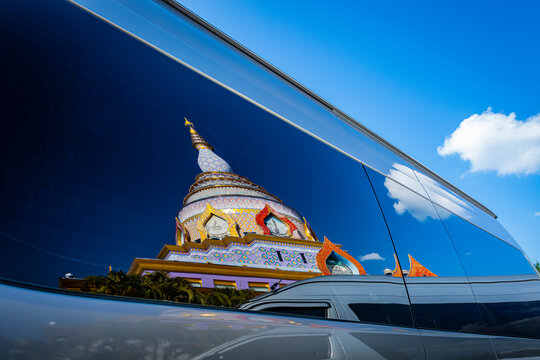 Mirror reflection of Wat Thaton Chedi, Malika, Mae Ai District, Chiang Mai, Thailand.