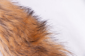 Artificial Fox faux fur skin closeup with white background copy space