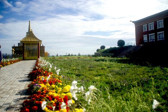view of the prayer house in the Buddhist temple of Ula ude