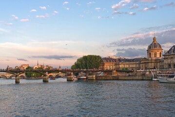 Sunsetting over the River Seine in Paris, France.