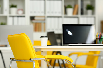 Empty workplace in office closeup or head hunter profession modern solution