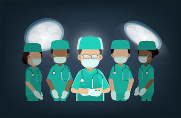 Surgeon team in surgery room flat design vector illustration