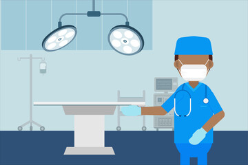 Surgeon in surgery room flat design vector illustration