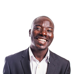 a black professional formal wearing man smiling