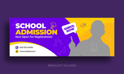 Kids school education admission timeline cover layout and web banner template