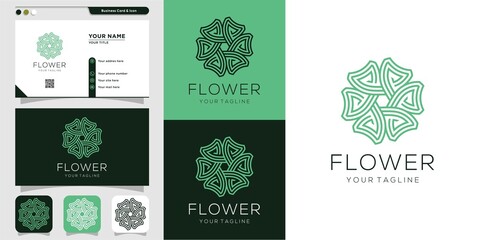 Flower logo and business card design template. Beauty, fashion, salon, business card, spa, icon Premium Vector