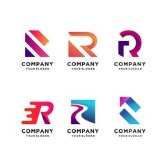 Modern letter logo design collection with initial R, modern, gradient, abstract, letter Premium Vector