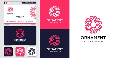 Ornament with flower inside logo concept and business card design template, luxury, flower, beauty, ornament, icon Premium Vector