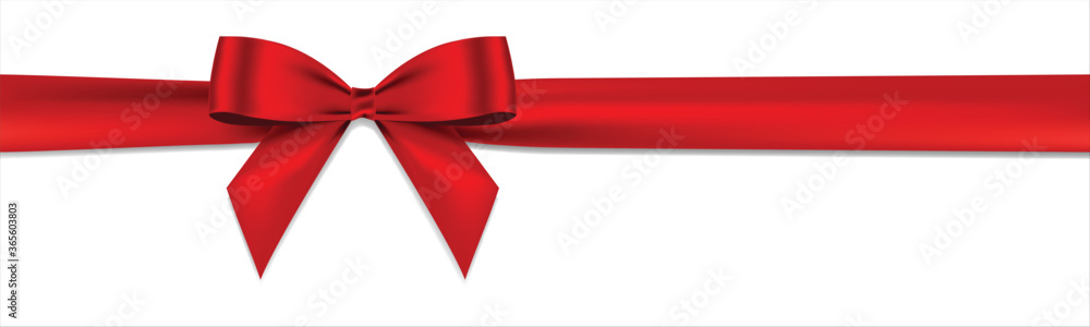 Aufkleber realistic red bow and horizontal ribbon shiny satin with shadow for decorate your wedding card or gr