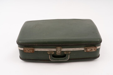 Brown leather Vintage Suitcase on white background.