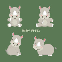 Cute Baby Rhinoceros vector Illustration. 