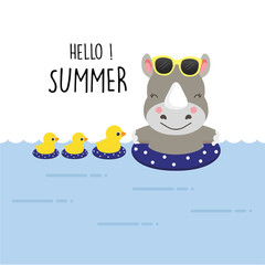 Hello summer cute Rhinoceros cartoon.