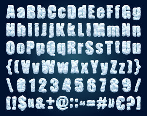 Blue snowy alphabet, winter font.