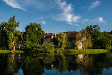 Fototapeta na wymiar Old Castle Otocec on river island, Slovenia