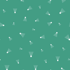 Simple badminton shuttles seamless vector pattern on teal. Unisex surface print design for fabrics, stationery, textiles, wrapping paper, scrapbooking, and packaging.