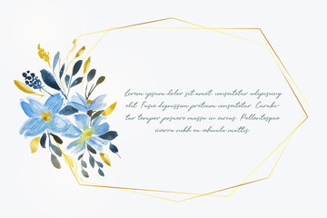 watercolor flower with golden frame and text space