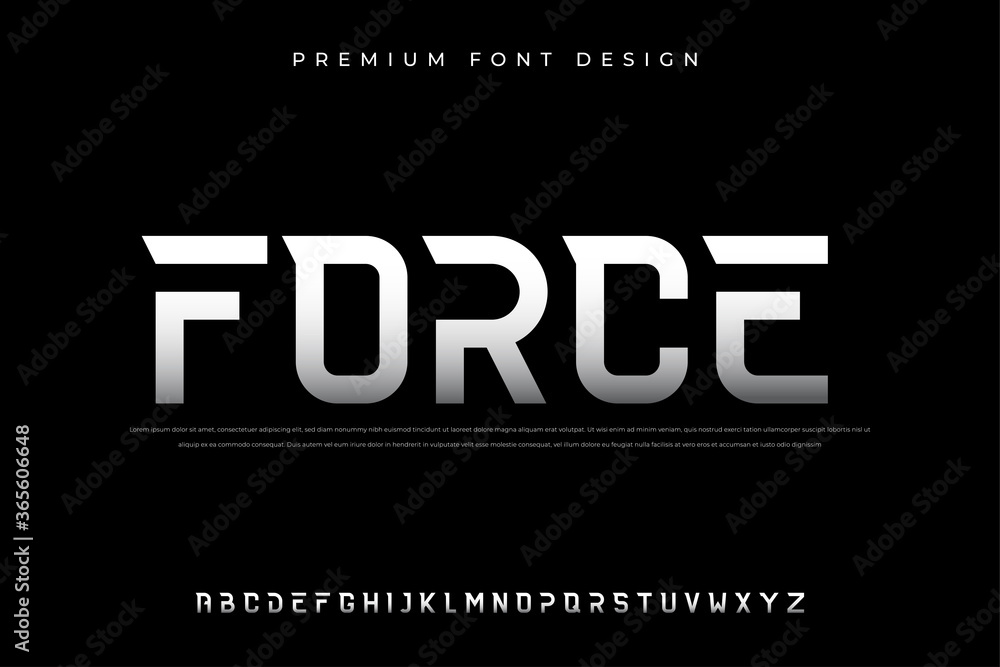 Poster sci fi technology alphabet font with bold and abstract style use for logo and brand