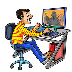 The boy sitting on a chair playing online games.