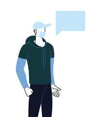 man with mask and message in bubble