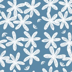 Fototapeta premium Hand draw White daisy flower line art Illustration seamless background, printable, wrapping, fabric textile.
