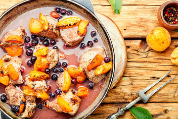 Stew meat with apricot.