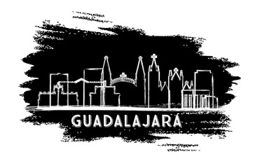Guadalajara Mexico City Skyline Silhouette. Hand Drawn Sketch.