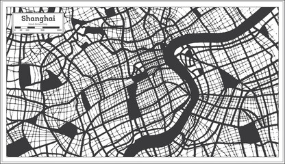 Shanghai China City Map in Black and White Color in Retro Style. Outline Map.