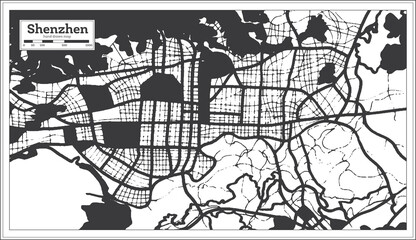 Shenzhen China City Map in Black and White Color in Retro Style. Outline Map.