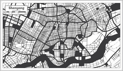 Shenyang China City Map in Black and White Color in Retro Style. Outline Map.