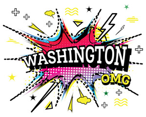 Washington Comic Text in Pop Art Style Isolated on White Background.