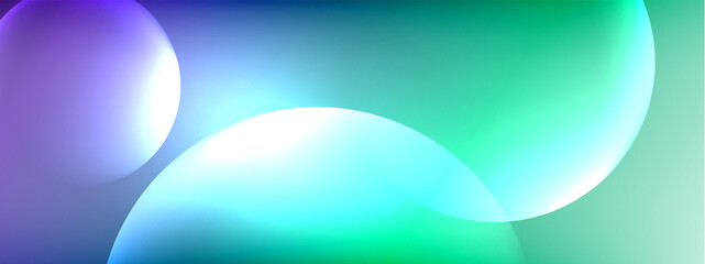 Vector abstract background liquid bubble circles on fluid gradient with shadows and light effects. Shiny design templates for text