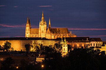 Fototapeta na wymiar Saint Vitus Cathedral or Katedrala Svateho Vita, Vaclava a Vojtecha in Prague Illuminated at Night