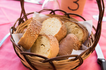 Basket of sliced bread