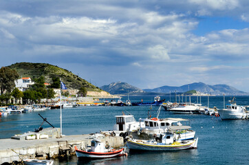 Fototapeta na wymiar View of marina at Pachi village in Greece