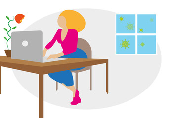 Illustrazione digitale che rappresenta una donna che lavora da casa durante il Covid-19.
