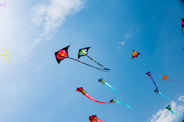 Kites with blue sky and white clouds