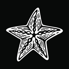 Vintage monochrome beautiful starfish concept isolated vector illustration