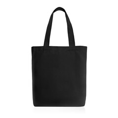 Classic Black Linen Fabric Fashion Cotton & Eco Friendly Tote Bag Isolated on White Background. Reusable Blank Canvas Bag for Groceries and Shopping. Design Template for Mock up. No People - obrazy, fototapety, plakaty
