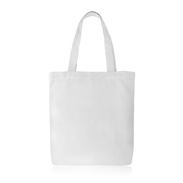 Natural White Linen Fabric Fashion Cotton & Eco Friendly Tote Bag Isolated On White Background. Reusable Blank Canvas Bag For Groceries And Shopping. Design Template For Mock Up. No People