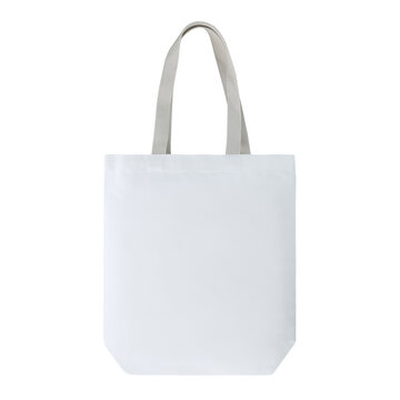 White colour fashion canvas recycled tote bag with cotton woven handle. Match with casual outfit. Suit for shopping & gathering, groceries and even as a gift. Design Template for Mock-up, advertising.