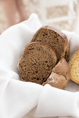 Basket with black and white bread